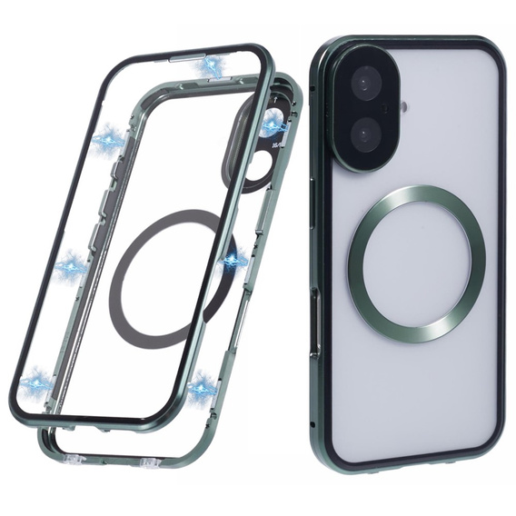 Magnetic Dual Glass MagSafe tok iPhone 16, zöld