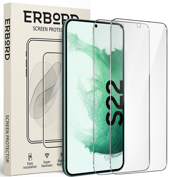 2x edzett üveg a Samsung Galaxy S22, ERBORD 9H Hard Glass a képernyőn