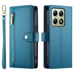Pattintható tok a Xiaomi 14T, Wallet Zipper Pocket, kék