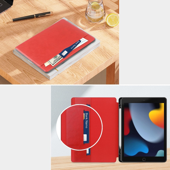 Tok iPad 10.2 2021 / 2020 / 2019, Business Card and Pen Slotl, piros