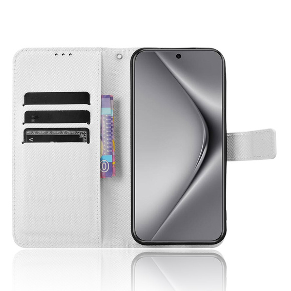 Pattintható tok a Huawei Pura 70, Wallet Smart Magnet, fehér