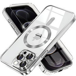 Tok iPhone 12 Pro-hoz, Electro MagSafe, ezüst + üveg a képernyőhöz