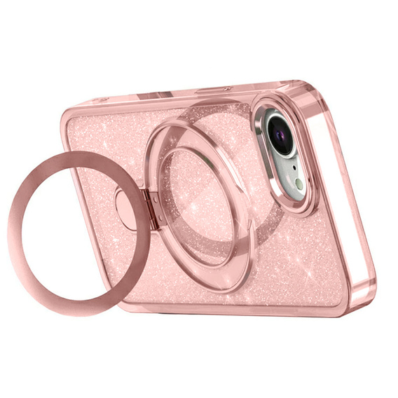 Az iPhone 16e tok, Glittery Magnetic Kickstand, rózsaszín