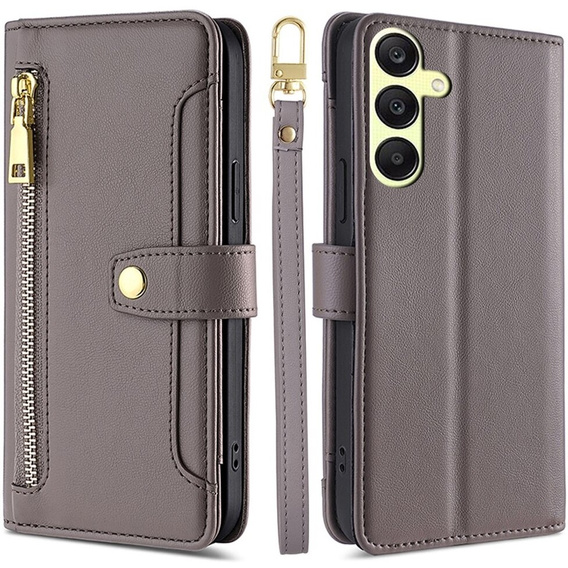 Pattintható tok a Samsung Galaxy A25 5G, Wallet Zipper Pocket, szürke