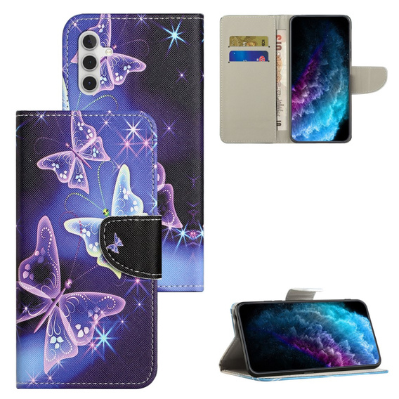 Pattintható tok a Samsung Galaxy M15 5G, Wallet, Sparkling Butterflies