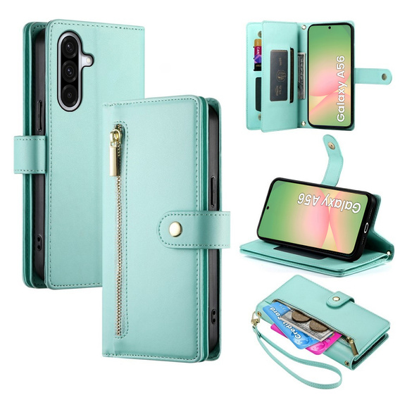 Pattintható tok a Samsung Galaxy A56 5G, Wallet Zipper Pocket, zöld