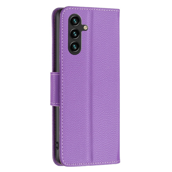 Pattintható tok a Samsung Galaxy A15, Wallet Litchi Leather, lila + 9H üveg