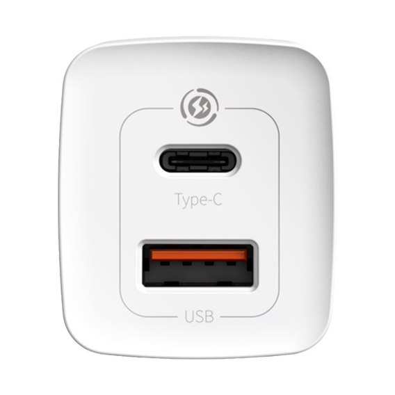 Baseus GaN2 Lite 65 W USB-C + USB-A hálózati töltő, fehér (EU)