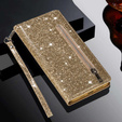 Pattintható tok a Samsung Galaxy A56 5G, Wallet Zipper Pocket Glittery, arany
