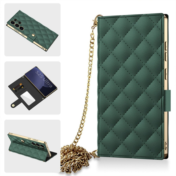 Flip tok Samsung Galaxy S25 Ultra készülékhez, GKK Mirror Wallet, zöld