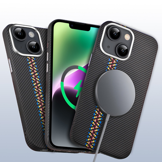 Tok iPhone 14, Carbon Fiber MagSafe, fekete