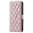 Flap tok iPhone 16, Rhombus Crossbody Leather, rózsaszín rose gold