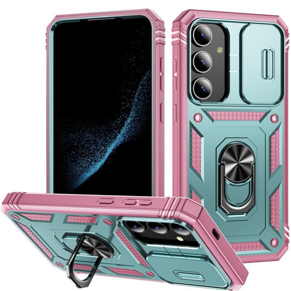 Telefontok a Samsung Galaxy S24+ Plus, CamShield Slide, zöld / rózsaszín 