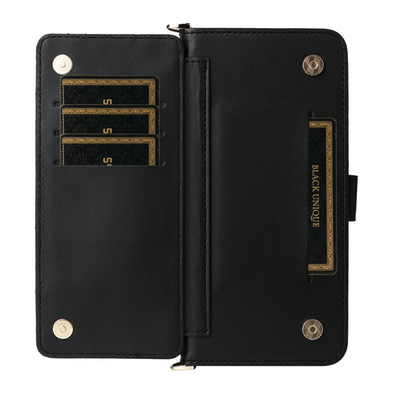 Tok patenttal a Xiaomi Redmi A5-hez, Crossbody Leather Wallet, fekete