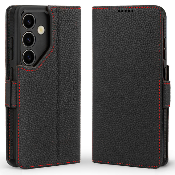 Bőr tok Samsung Galaxy S24-hoz, ERBORD LeatherWallet, fekete