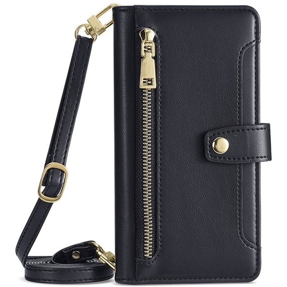 Pattintható tok a iPhone 14 Pro Max, Wallet Zipper Pocket, fekete