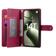 Pattintható tok a Xiaomi 14T, Wallet Zipper Pocket, piros
