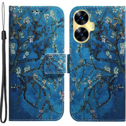 Pattintható tok a Realme C55, Wallet, Cherry blossom, kék
