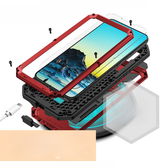 Páncélozott tok a Samsung Galaxy S22, R-JUST CamShield Slide, piros