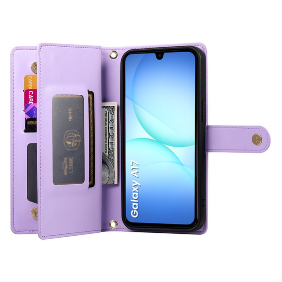 Wallet Zipper Pocket flip tok Samsung Galaxy A17 5G, Wallet Zipper Pocket, lila