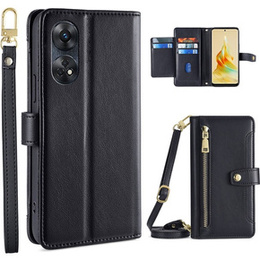 Pattintható tok a Oppo Reno8 T 4G, Wallet Zipper Pocket, fekete