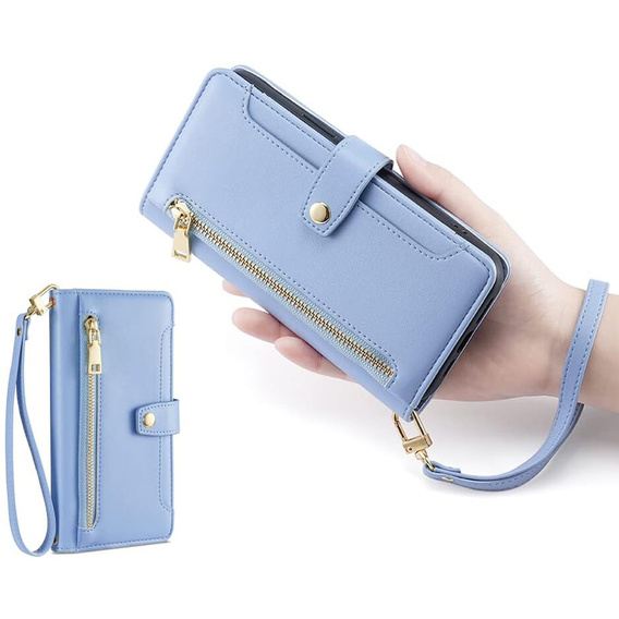 Pattintható tok a Xiaomi Poco F6 Pro, Wallet Zipper Pocket, kék