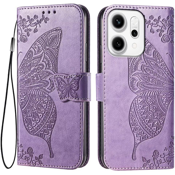 Pattintható tok Oppo Reno 14, Butterfly, pénztárca, lila