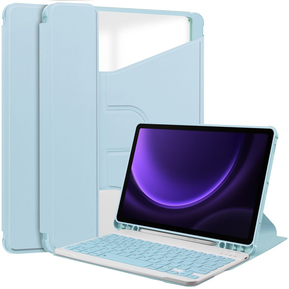 Billentyűzet tok Samsung Galaxy Tab S10 Lite / S10 FE / S9 FE, Rotary 360° Leather, világoskék