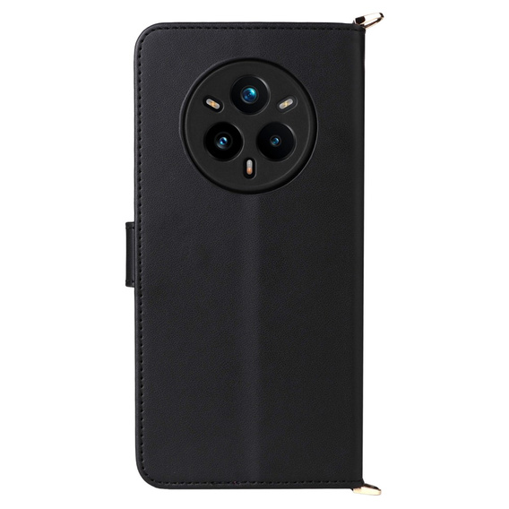 Tok patenttal a Realme 14 Pro+ 5G-hez, Crossbody Leather Wallet, fekete színű