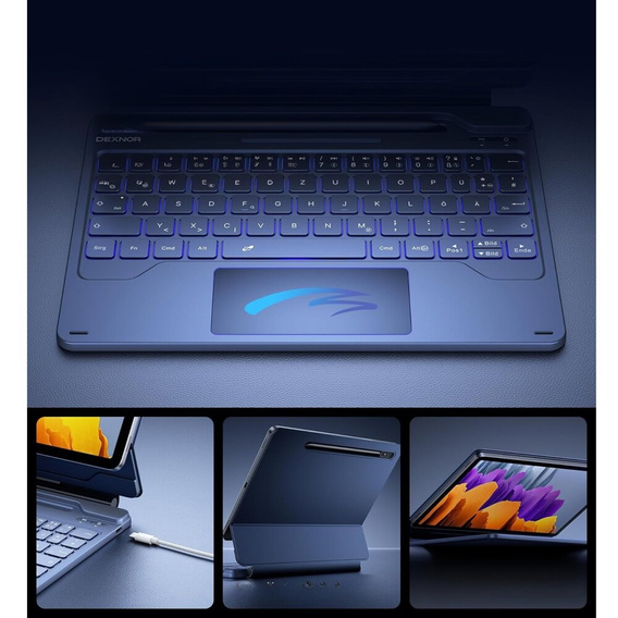 Billentyűzet tok Samsung Galaxy Tab S10 Lite / S10 FE / S9 FE / S9, Dexnor Magnetic Keyboard Touchpad, kék