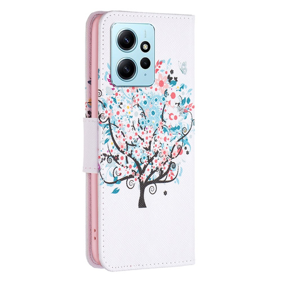 Pattintható tok a Xiaomi Redmi Note 12 4G, Wallet, colorful tree , fehér