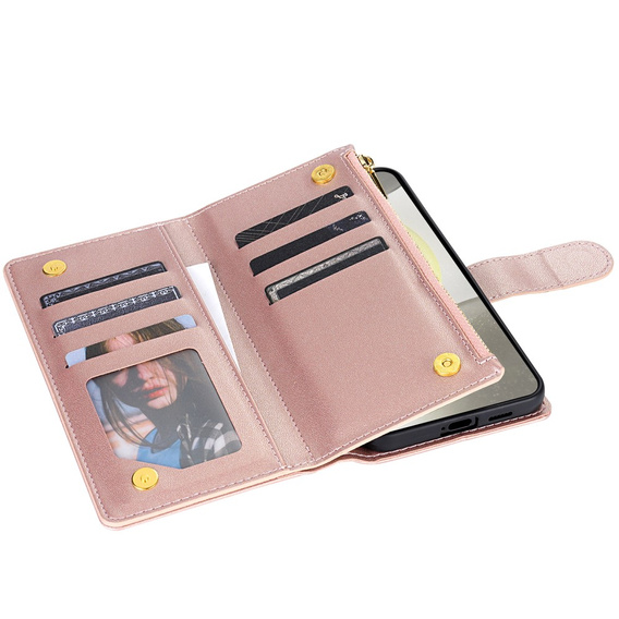 Flap tok Samsung Galaxy S25 Edge, Rhombus Crossbody Leather, rózsaszín rose gold