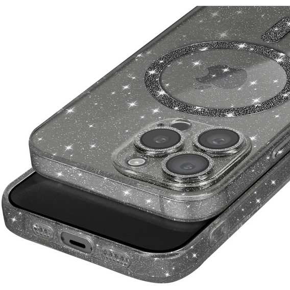 Tok iPhone 16 Pro Max-hoz, ERBORD Glitter MagSafe, fekete + képernyőüveg