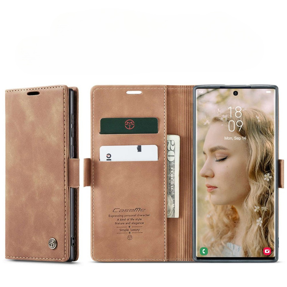 CASEME tok Samsung Galaxy S22 Ultra, Leather Wallet Case, barna
