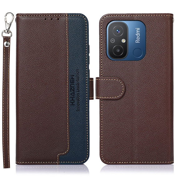 Pattintható tok a Xiaomi Redmi 12C, KHAZNEH RFID, barna / kék