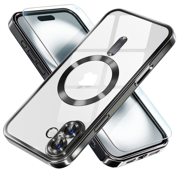 Tok iPhone 16 Plus-hoz, Electro MagSafe, fekete + üveg a képernyőhöz