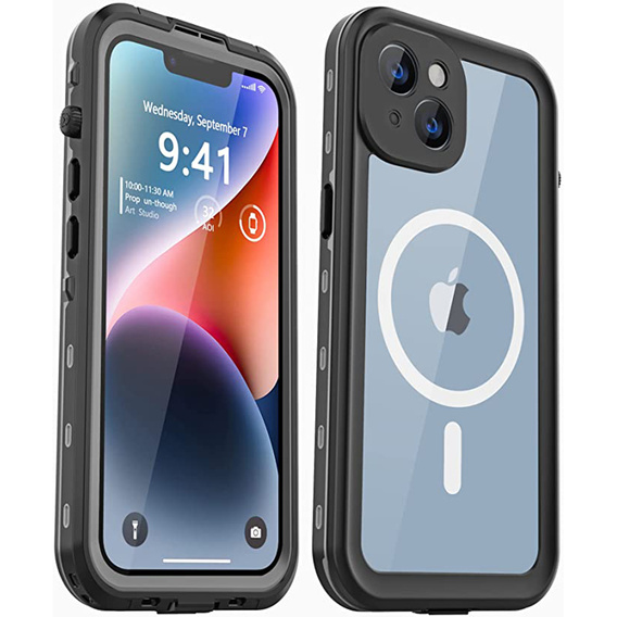 Vízálló tok iPhone 14, Redpepper, MagSafe-hoz, fekete