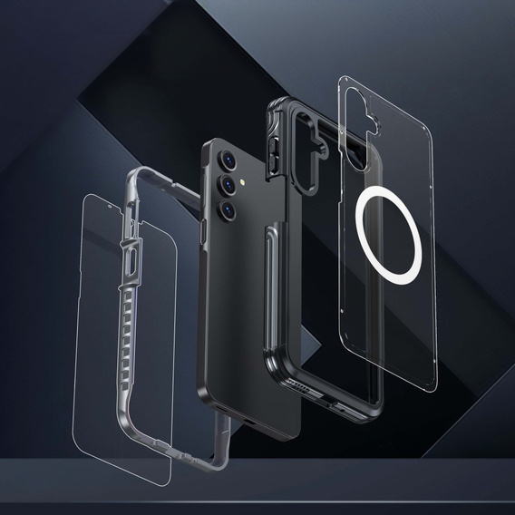 Tok Samsung Galaxy A16-hoz, Shockproof, üveggel, MagSafe-hoz, fekete