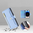 Pattintható tok a iPhone 14 Pro, Wallet Zipper Pocket, kék