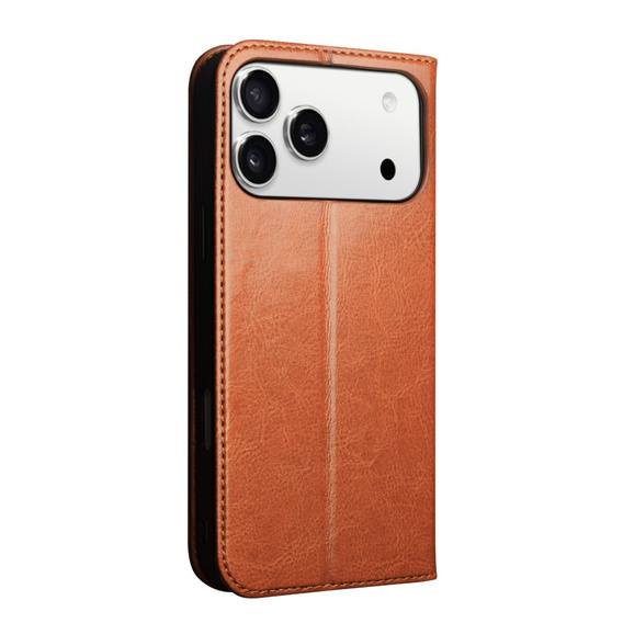 QIALINO valódi marhabőr flip tok iPhone 17 Pro Max készülékhez, barna