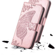 Pántos tok Oppo Reno 14F, pénztárca, pillangó, rózsaarany, rózsa arany