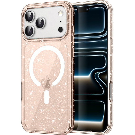 Tok iPhone 17 Pro készülékhez, MagSafe, csillogó, átlátszó arany