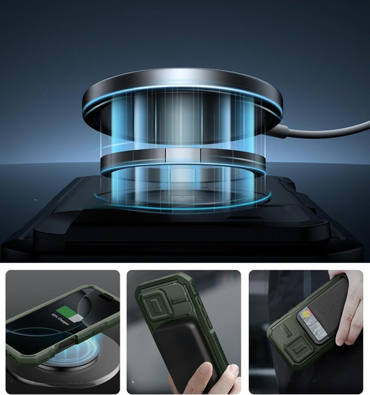 Páncélozott tok iPhone 16 Pro készülékhez, Dexnor CamProtect MagSafe, zöld (Két keret)