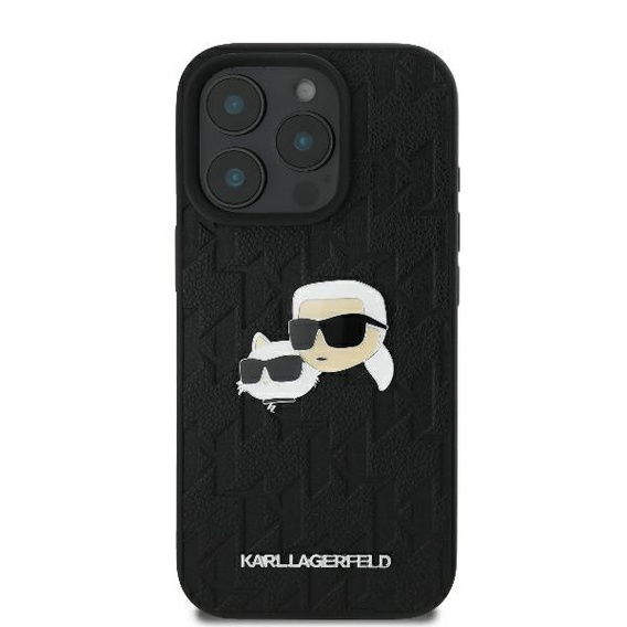 Karl Lagerfeld kemény tok Monogram Karl & Choupette fejcsapos tok iPhone 16 Pro-hoz