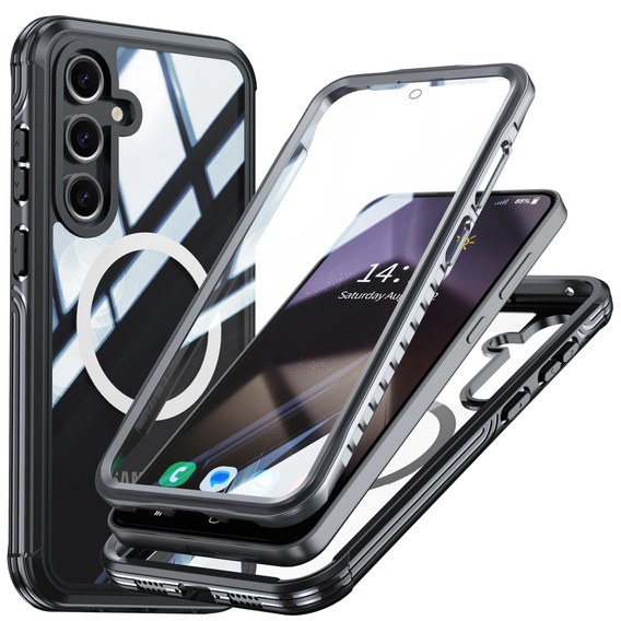 Tok Samsung Galaxy S25-hoz, Shockproof, üveggel, MagSafe-hoz, fekete