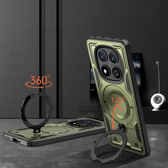 tok Xiaomi Redmi Note 14 Pro 5G /  Poco X7 5G, katonai MagSafe, zöld + 9H Glass
