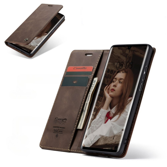 CASEME tok Huawei P30 Pro, Leather Wallet Case, sötétbarna