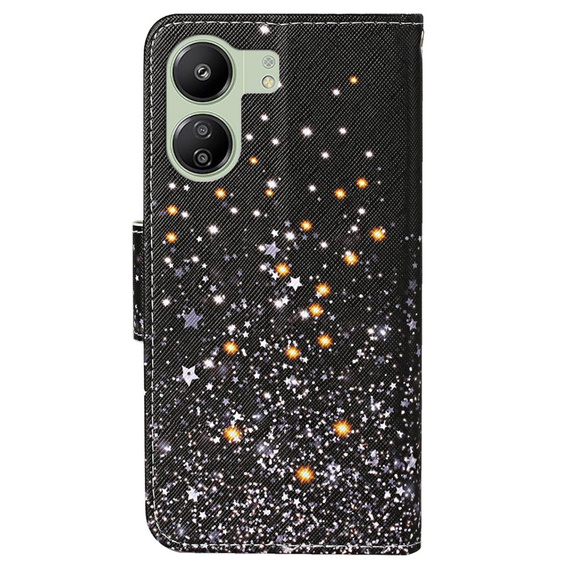 Pattintható tok a Xiaomi Redmi 13C / Poco C65, Wallet, Stars, fekete