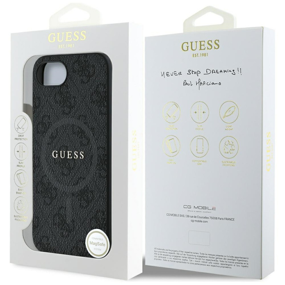 GUESS Telefontok a iPhone 16E, 4G Ring Classic Logo, fekete