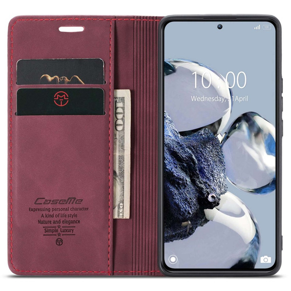 CASEME tok Xiaomi 12T / 12T Pro, Leather Wallet Case, piros